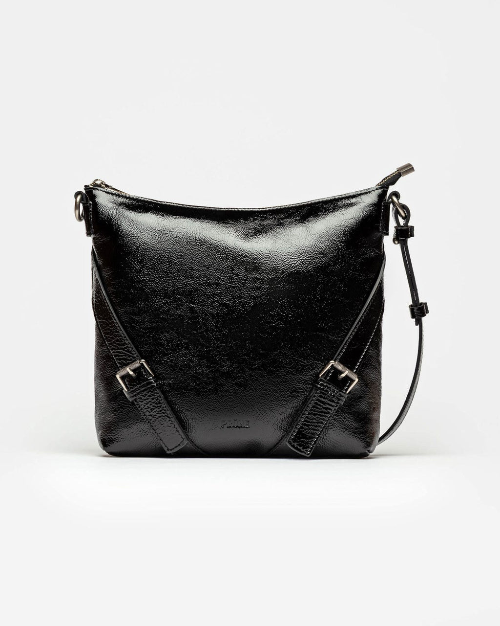 Bandolera Pocket en cuero charol arrugado